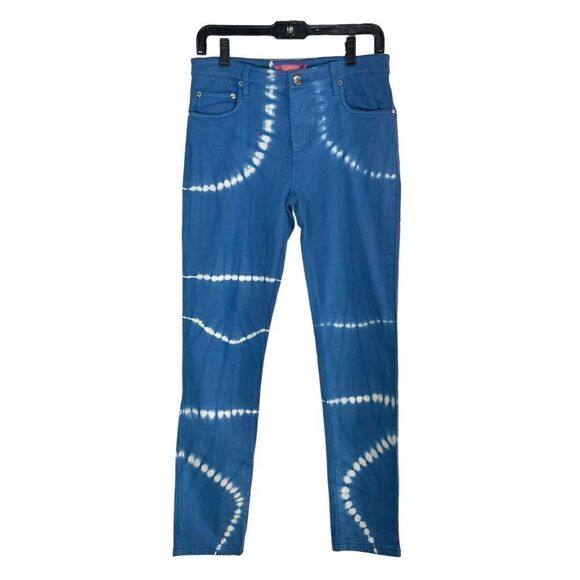 Catherine Malandrino Women Size 10 Blue White Printed Straight Jeans Mid Rise Ti - Picture 1 of 9